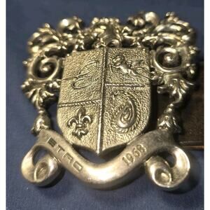 Authentic ETRO Italy Coat of Arms Belt & Buckle - Silver Tone 1968 Pegasus Sz40